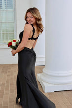 Load image into Gallery viewer, Red Mermaid Straps Keyhole Back Long Satin Prom Dress With Slit