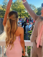 Load image into Gallery viewer, Cute Sheath Strapless Light Blue Short Homecoming Dress with 3D Flowers