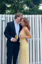 Load image into Gallery viewer, Stylish Sheath Spaghetti Straps Yellow Sequins Long Party Dress