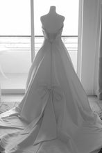 Load image into Gallery viewer, Elegant A Line Strapless White Sating Long Wedding Dress with Split Front