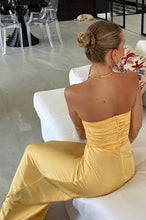 Load image into Gallery viewer, Trendy Sheath Strapless Yellow Long Party Dress with Keyhole