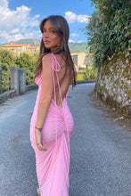 Load image into Gallery viewer, Stylish Sheath Spaghetti Straps Pink Tea Length Party Dress with Backless