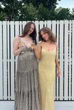 Load image into Gallery viewer, Stylish Sheath Spaghetti Straps Yellow Sequins Long Party Dress