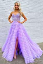 Load image into Gallery viewer, Trendy A Line Sweetheart Blue Corset Prom Dress with Appilques Ruffles
