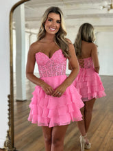 Load image into Gallery viewer, Stylish A Line Sweetheart Hot Pink Short Homecoming Dress with Appliques