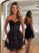 Load image into Gallery viewer, Stylish A Line Sweetheart Hot Pink Short Homecoming Dress with Appliques