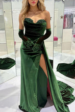 Load image into Gallery viewer, Stylish Mermaid Sweetheart Dark Green Velvet Prom Dress with Split Front