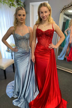Load image into Gallery viewer, Stunning Mermaid Spaghetti Straps Long Glitter Prom Dress with High Slit