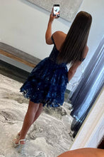 Load image into Gallery viewer, A Line Fchsia Homecoming Dress Seeing Sparkles Off the Shoulder Graduation Dress with Ruffles