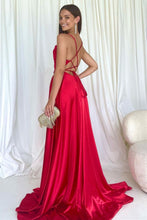 Load image into Gallery viewer, Simple A Line Spaghetti Straps Red Long Prom Dress with Criss Cross Back