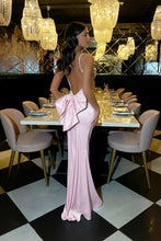 Load image into Gallery viewer, Gorgeous Mermaid Spaghetti Straps Pink Long Prom Dress with Bowknot