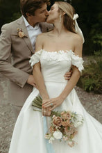 Load image into Gallery viewer, Gorgeous A Line Off the Shoulder White Bridal Dress with Flowers