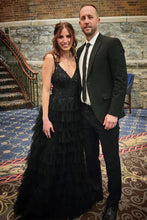 Load image into Gallery viewer, Gorgeous A Line V Neck Fuchsia/Royal Blue Long Prom Dress with Appliques