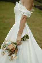 Load image into Gallery viewer, Gorgeous A Line Off the Shoulder White Bridal Dress with Flowers