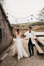 Load image into Gallery viewer, Charming A Line Square Neck White Long Wedding Dress with Button UP