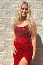 Load image into Gallery viewer, Sparkly Luxurious Mermaid Strapless Long Prom Dress with Beading And Slit