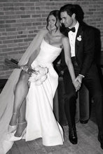 Load image into Gallery viewer, Elegant A Line Strapless White Long Bridal Dress with Split Front