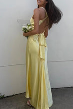 Load image into Gallery viewer, Chic Sheath Halter Neck Yellow Long Party Dress with Backless Bowknot