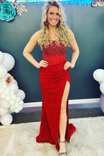 Load image into Gallery viewer, Sparkly Luxurious Mermaid Strapless Long Prom Dress with Beading And Slit