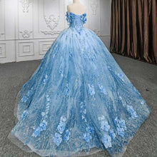 Load image into Gallery viewer, Gorgeous A Line Sweetheart Blue Quinceanera Dress with Appliques Beading