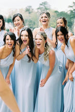 Load image into Gallery viewer, Elegant A Line One Shoulder Blue Long Bridesmaid Dress with Ruched