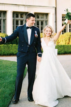 Load image into Gallery viewer, A Line V Neck White Long Wedding Dress with Bowknot