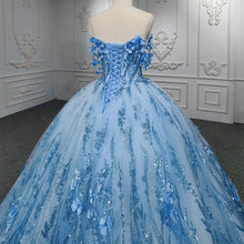 Load image into Gallery viewer, Gorgeous A Line Sweetheart Blue Quinceanera Dress with Appliques Beading