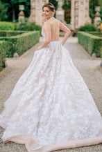 Load image into Gallery viewer, Luxurious A Line Halter Neck Light Champagne Long Prom Dress with Appliques