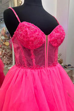 Load image into Gallery viewer, Charming A Line Spaghetti Straps Pink Corset Prom Dress with Appliques