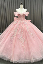Load image into Gallery viewer, Beautiful A Line Off the Shoulder Pink Quinceanera Dress with Appliques Beading