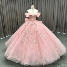 Load image into Gallery viewer, Beautiful A Line Off the Shoulder Pink Quinceanera Dress with Appliques Beading
