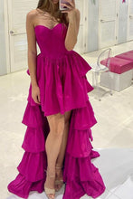 Load image into Gallery viewer, Stylish High Low Sweetheart Fuchsia Prom Dress with Ruffles