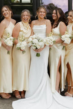 Load image into Gallery viewer, Beautiful Mermaid Spaghetti Straps White Long Wedding Dress with Ruched