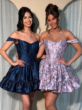 Load image into Gallery viewer, Modern A Line Off the Shoulder Lilac Printed Short Homecoming Dress