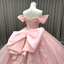 Load image into Gallery viewer, Beautiful A Line Off the Shoulder Pink Quinceanera Dress with Appliques Beading