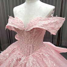 Load image into Gallery viewer, Beautiful A Line Off the Shoulder Pink Quinceanera Dress with Appliques Beading