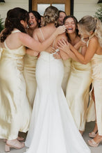 Load image into Gallery viewer, Beautiful Mermaid Spaghetti Straps White Long Wedding Dress with Ruched