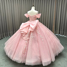 Load image into Gallery viewer, Beautiful A Line Off the Shoulder Pink Quinceanera Dress with Appliques Beading
