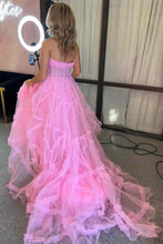 Load image into Gallery viewer, Stunning A Line Strapless Fuchsia Corset Prom Dress with Sweep Train