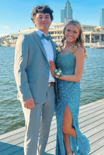 Load image into Gallery viewer, Sparkly Luxurious Mermaid Strapless Long Prom Dress with Beading And Slit