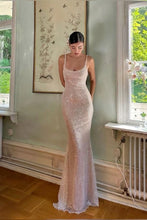 Load image into Gallery viewer, Bling Sheath Spaghetti Straps Silver Sequins Long Party Dress