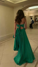 Load image into Gallery viewer, Chic A Line Halter Neck Green Long Prom Dress with Keyhole