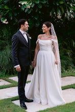 Load image into Gallery viewer, Elegant A Line Off the Shoulder White Long Wedding Dress with Ruched