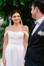 Load image into Gallery viewer, Elegant A Line Off the Shoulder White Long Wedding Dress with Ruched