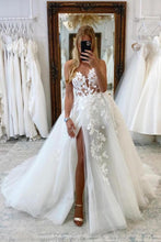 Load image into Gallery viewer, Beautiful A Line Sweetheart White Tulle Long Wedding Dress with Appliques