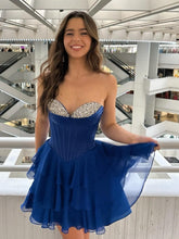 Load image into Gallery viewer, Cute A Line Sweetheart Navy Corset Homecoming Dress with Beading