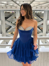 Load image into Gallery viewer, Cute A Line Sweetheart Navy Corset Homecoming Dress with Beading