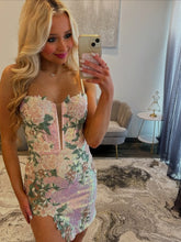 Load image into Gallery viewer, Gorgeous Sheath Spaghetti Straps Pink Short Homecoming Dress with Embroidery
