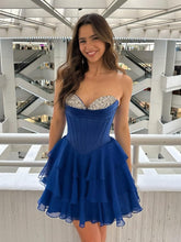 Load image into Gallery viewer, Cute A Line Sweetheart Navy Corset Homecoming Dress with Beading