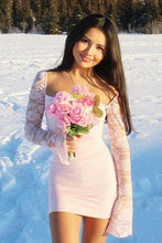 Load image into Gallery viewer, Chic Sheath Square Neck Light Pink Short Homecoming Dress with Long Sleeves